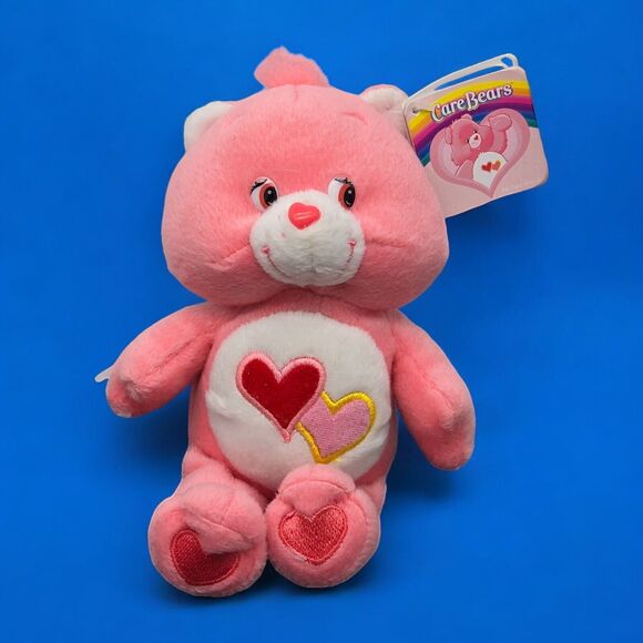 2004 Care Bears Pink Two Hearts on Belly Love-a-Lot 7" Stuffed Plush Toy w/Tags - Picture 1 of 13
